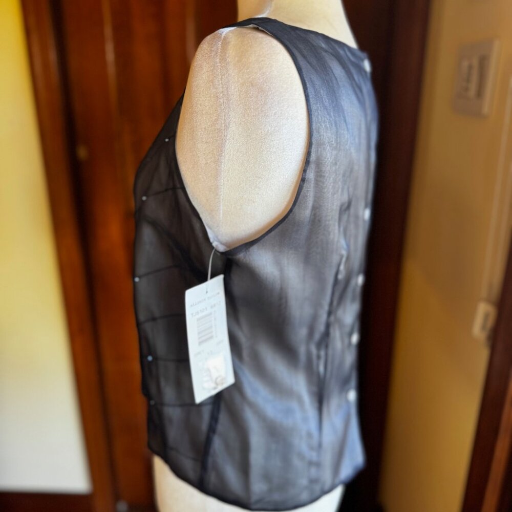 Allison Taylor vint gray silk sleeveless top/abstract beaded overlay, SZ 12, NWT - Picture 4 of 10